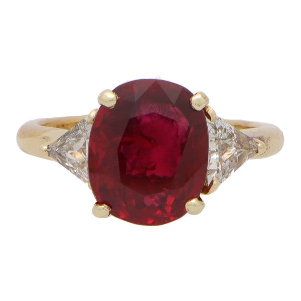 Vintage Boucheron ruby and diamond ring set in yellow gold.