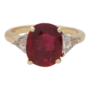 Vintage Boucheron 3.88 Carat Ruby and Diamond Trilogy Ring In Gold