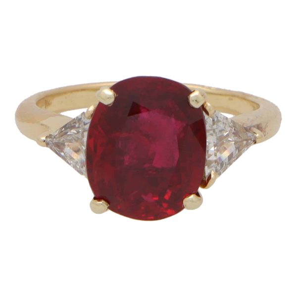 Vintage Boucheron ruby and diamond ring set in yellow gold.