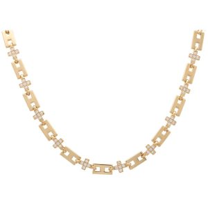 Vintage Hermès diamond chain necklace set in 18 carat yellow gold.