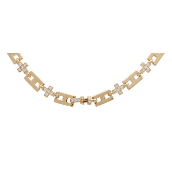 Vintage Hermès diamond chain necklace set in 18 carat yellow gold.