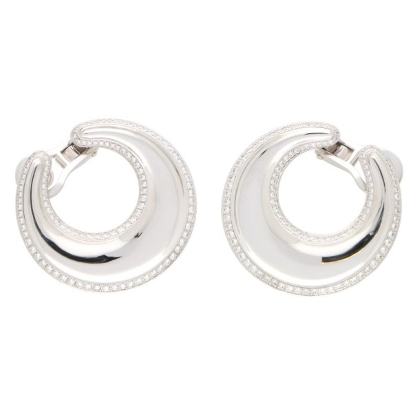 Vintage Chopard diamond chunky hoop earrings set in white gold.
