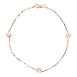 Contemporary Three Stone Diamond Chain Link Bracelet In Rose Gold