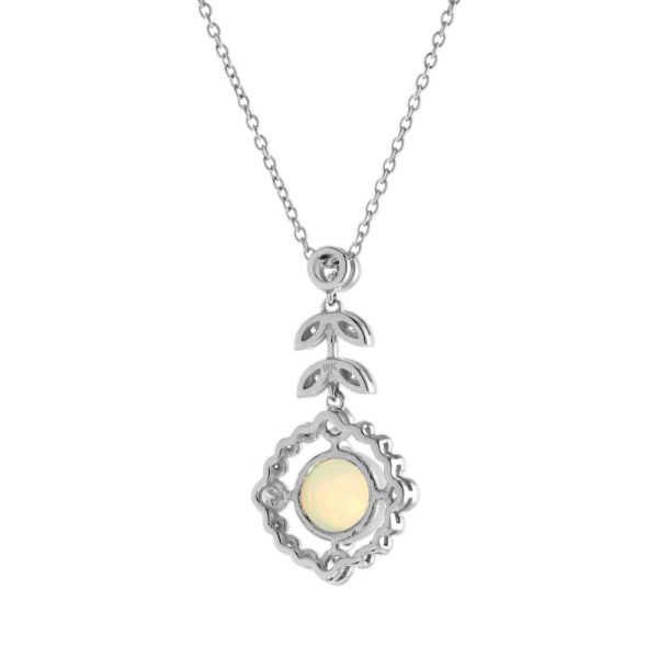 Opal and Diamond Cluster Pendant Necklace