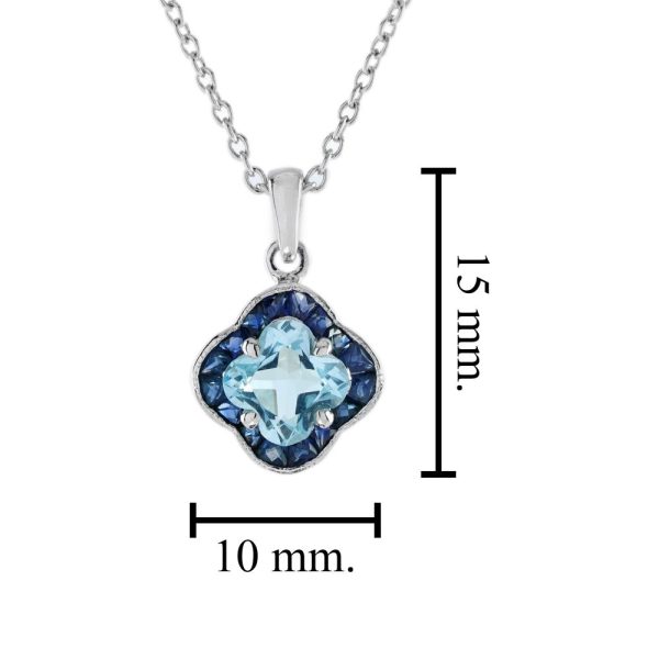 Fancy Lily Cut 1ct Blue Topaz and Blue Sapphire Cluster Pendant Necklace