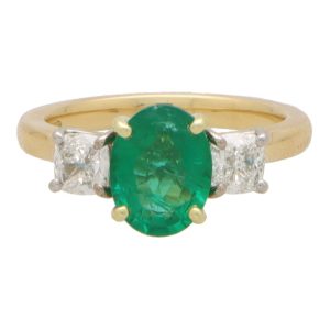 GIA Certified Diamond And 1.49 Carat Emerald Three Stone Ring