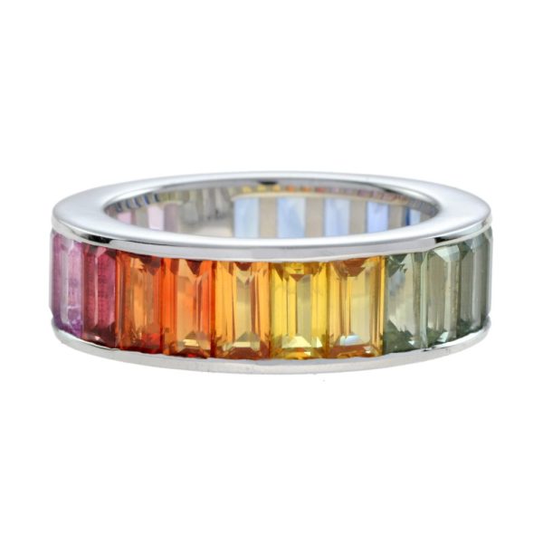 Baguette Rainbow Multi Colour Sapphire Full Eternity Band Ring