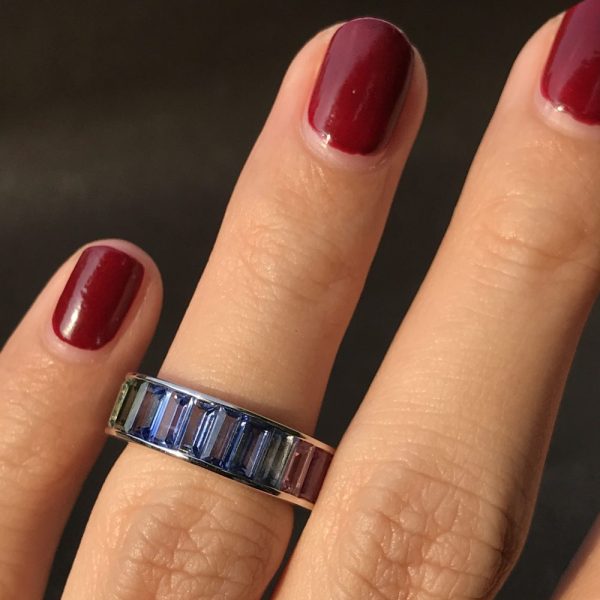 Baguette Rainbow Multi Colour Sapphire Full Eternity Band Ring