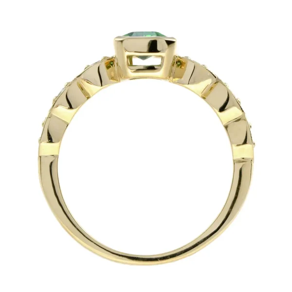 Emerald Cut Natural Tsavorite Garnet Solitaire Engagement Ring with Diamond