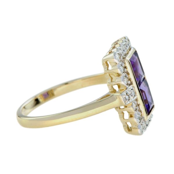 1.20ct Double Square Cut Amethyst and Diamond Cluster Dress Ring