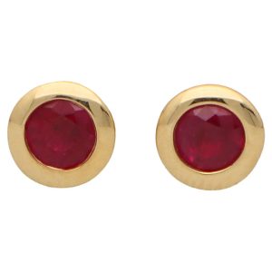 Round Ruby Stud Earrings In 18 Carat Yellow Gold