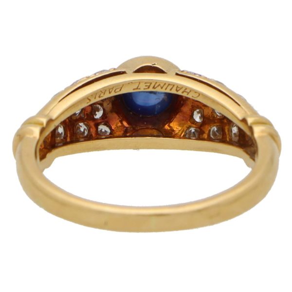 Vintage Chaumet Paris sapphire and diamond ring set in gold.