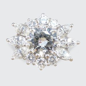 Diamond flower burst cluster ring in white gold