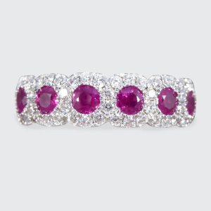 Ruby And Diamond Sextuple Cluster Ring In 18 Carat Yellow And White Gold