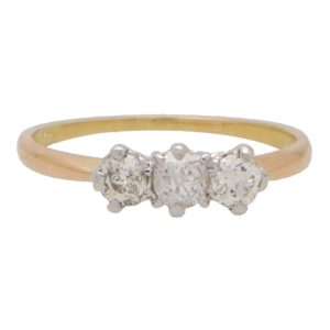 Vintage Three Stone Diamond Ring In Yellow And Rose Gold