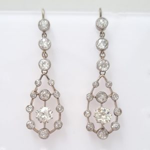 Antique 3ct Old Cut Diamond Cluster Drop Earrings