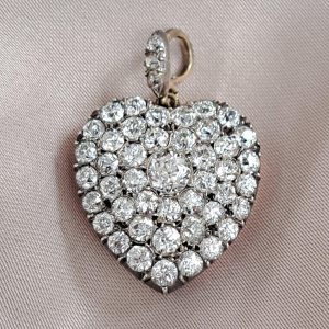 Antique 4.25ct Old Mine Cut Diamond Heart Pendant