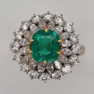 Muzo Italian 1.4ct Emerald and 2.5ct Diamond Double Cluster Ring