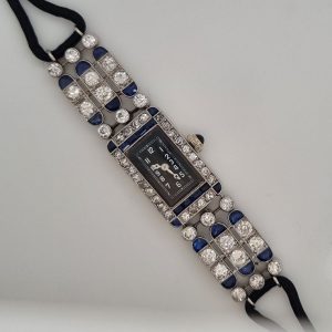 Art Deco French Sapphire and Diamond Cocktail Watch