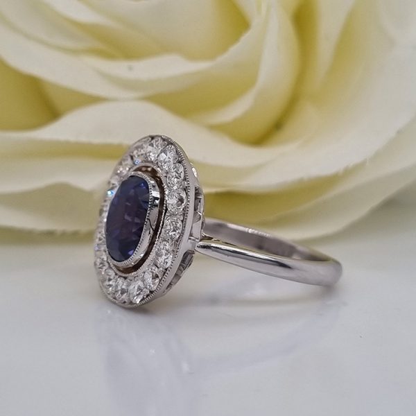 Vintage Certified Natural Colour Change Blue Purple Sapphire and Diamond Cluster Engagement Ring