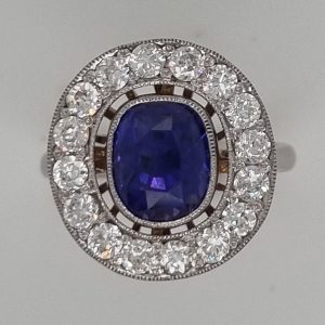 Natural Colour Change Sapphire and Diamond Cluster Ring