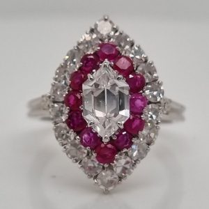 Vintage GIA Certified Diamond and Ruby Marquise Cluster Ring