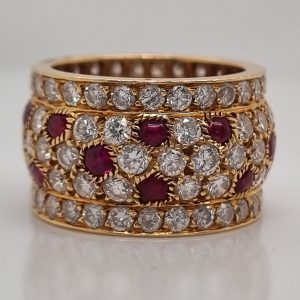 Vintage Cartier Diamond and Ruby Full Eternity Wide Band Ring