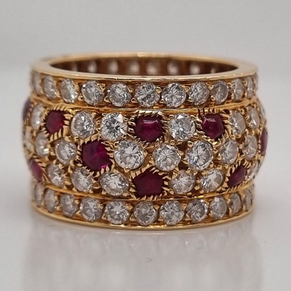 Vintage Cartier Diamond and Ruby Full Eternity Wide Band Ring in yellow gold, Signed and numbered