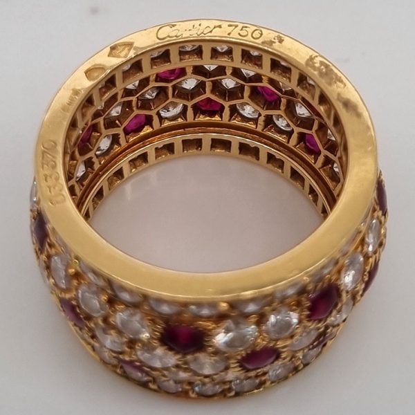 Vintage Cartier Diamond and Ruby Full Eternity Wide Band Ring in yellow gold, Signed and numbered