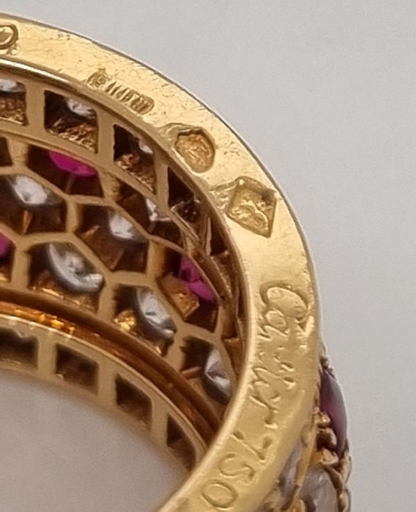 Vintage Cartier Diamond and Ruby Full Eternity Wide Band Ring in yellow gold, Signed and numbered