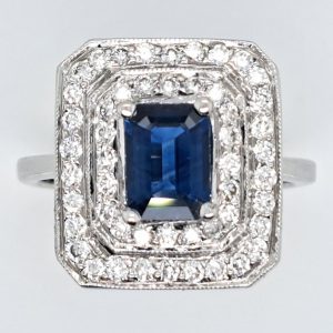1.17ct Sapphire and Diamond Double Cluster Engagement Ring