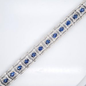 Art Deco Style 10ct Sapphire and Diamond Cluster Bracelet
