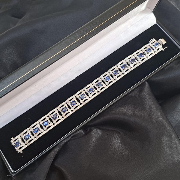 Art Deco Style 10ct Sapphire and 5ct Diamond Cluster Bracelet