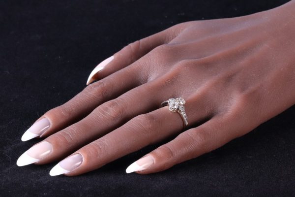 Art Deco Two Stone Old Cut Diamond Engagement Ring, 1.14 carats