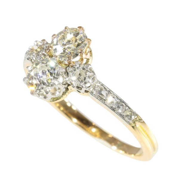 Art Deco Two Stone Old Cut Diamond Engagement Ring, 1.14 carats