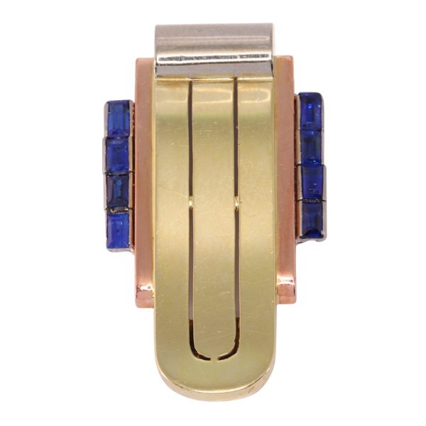 Vintage sapphire clip in tri-colour gold.