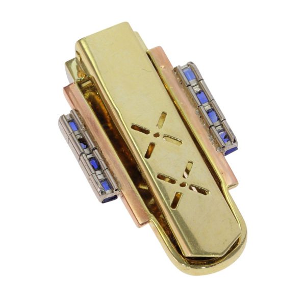 Vintage sapphire clip in tri-colour gold.