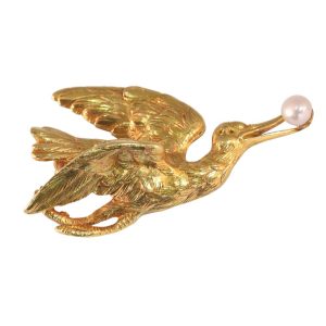 Victorian Stork Brooch-Pendant In 18 Carat Yellow Gold