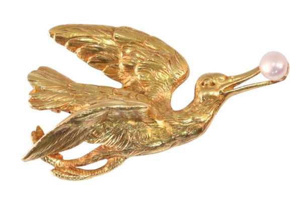 Victorian stork brooch/pendant in gold.