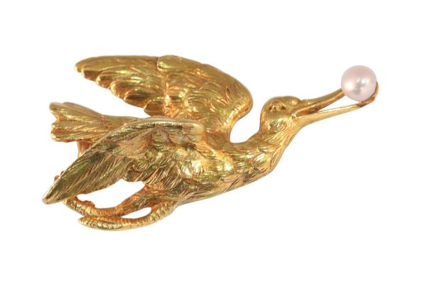Victorian stork brooch/pendant in gold.