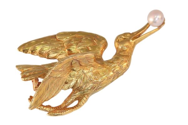 Victorian stork brooch/pendant in gold.