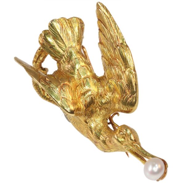 Victorian stork brooch/pendant in gold.