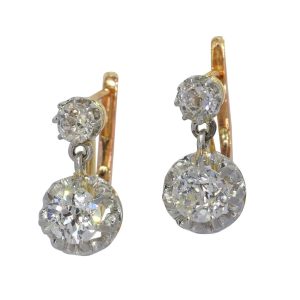 Antique Art Deco Old Cut Diamond drop earrings, double drop two diamonds each earrings