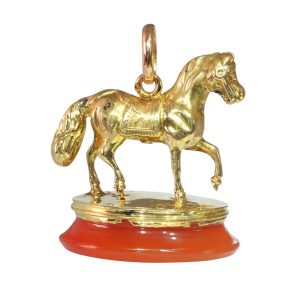 Antique Victorian 18 Carat Yellow Gold Horse Pendant Seal
