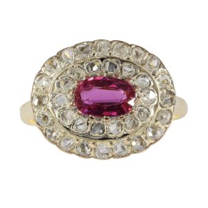 Antique Pink Purple Tourmaline and Diamond Cluster Ring
