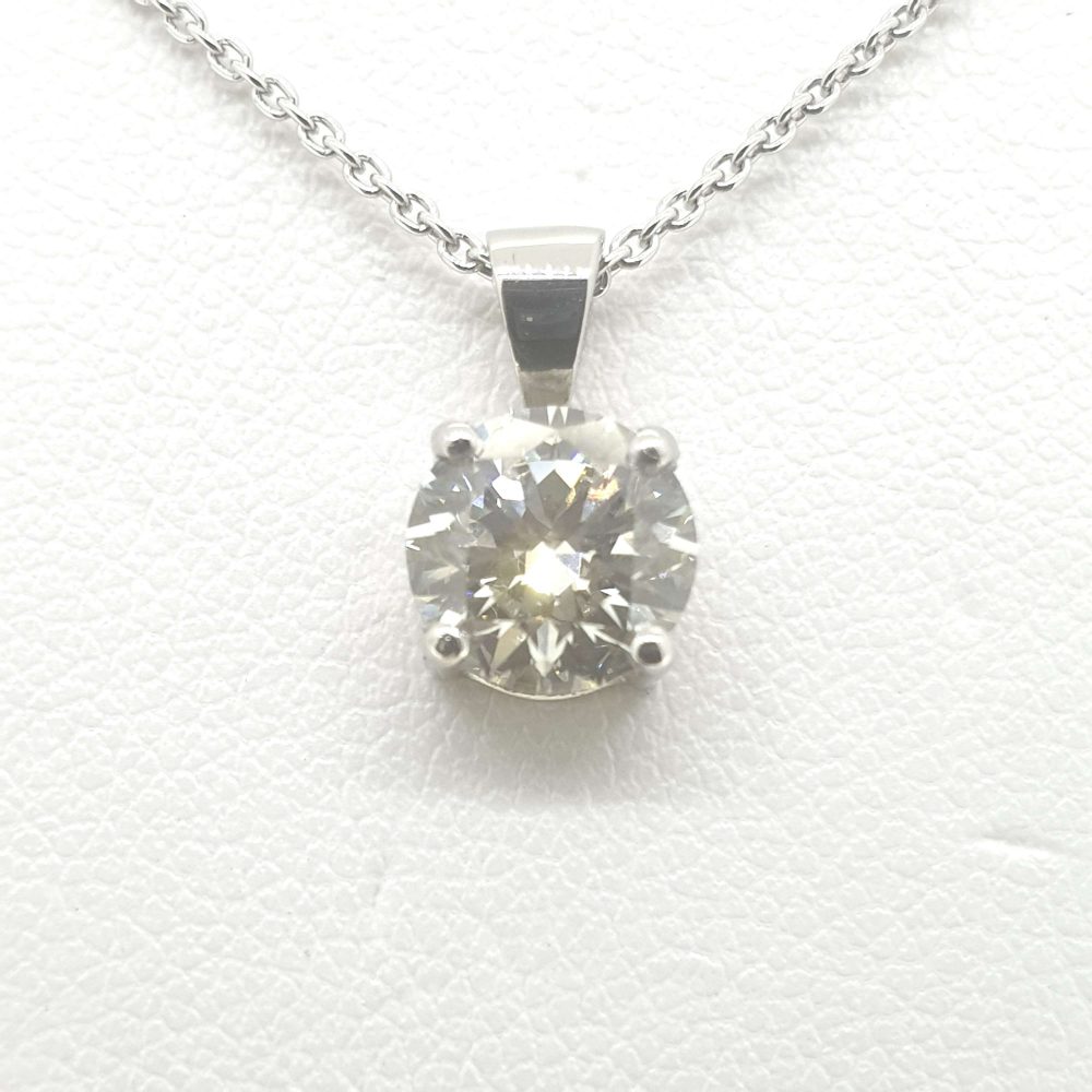 Diamond Solitaire Pendant with Chain in Platinum, 1.32 carats ...