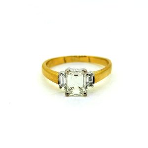 1ct Emerald Cut Diamond Engagement Ring with Baguette Sides