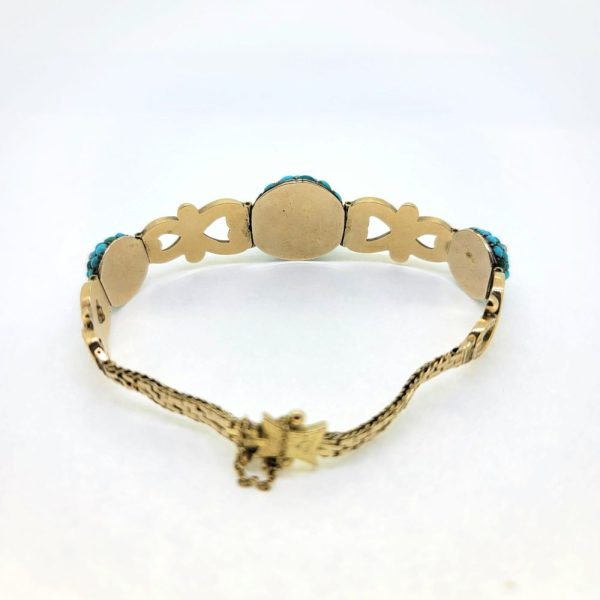Antique Turquoise and Pearl Cluster Gold Scroll Link Bracelet
