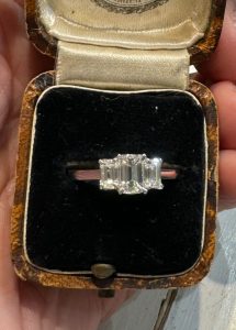 Emerald Cut Diamond Three Stone Engagement Ring, 1.39 carats