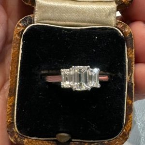1.39ct Emerald Cut Diamond Engagement Three Stone Ring in Platinum, G/H colour